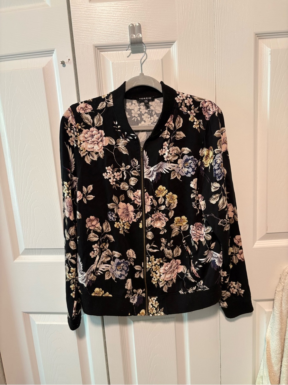 torrid Black Floral Bomber Jacket with Pastel Blooms